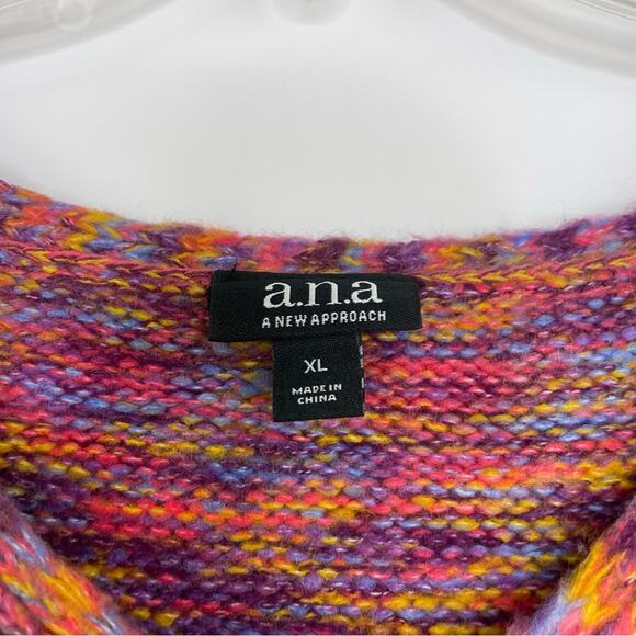A.N.A. A New Approach pink colorful knit sweater size XL rolled up sleeves - Picture 8 of 11